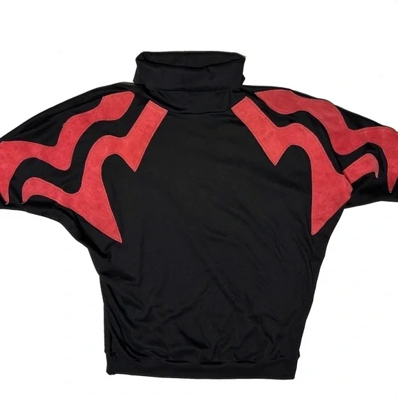 Vintage Osgood Smuk Leather Appliqué Black Knit Turtleneck Dolman Bat Sleeves M - Picture 4 of 14